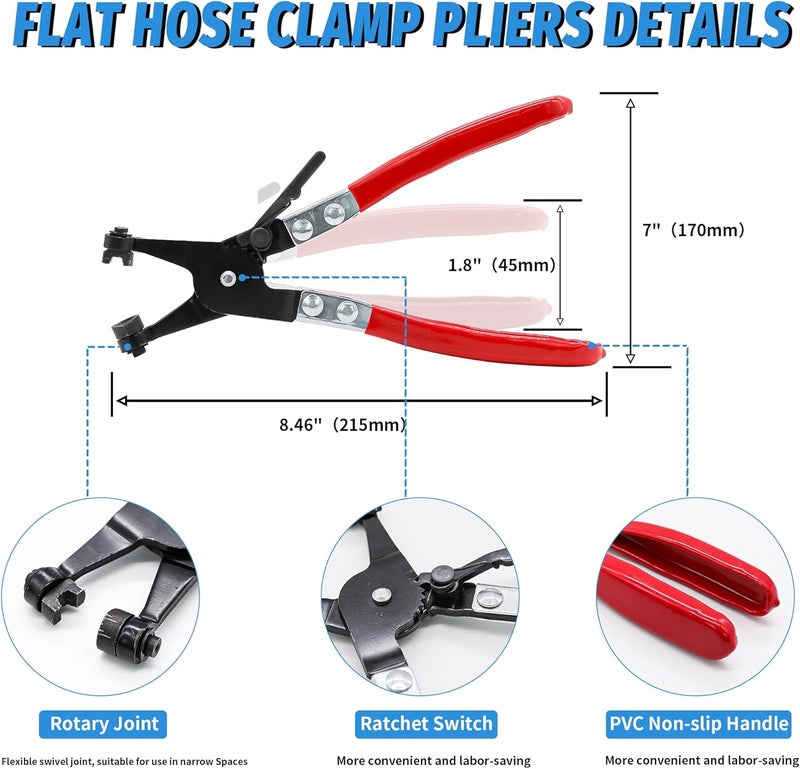 PEROMI 130Pcs 6-25mm Spring Band Hose Clamps With Swivel Flat Hose Clamp Plier Assortment Kit, Constant Tension Steel Clamps for Fuel Lines, Silicone, Vacuum Hoses & Low-Pressure Air Clips By - Image 4